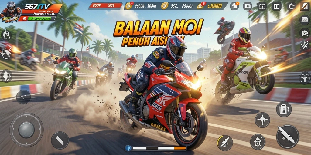 Tangkapan layar yang menunjukkan aksi balapan mendebarkan di 567TV.