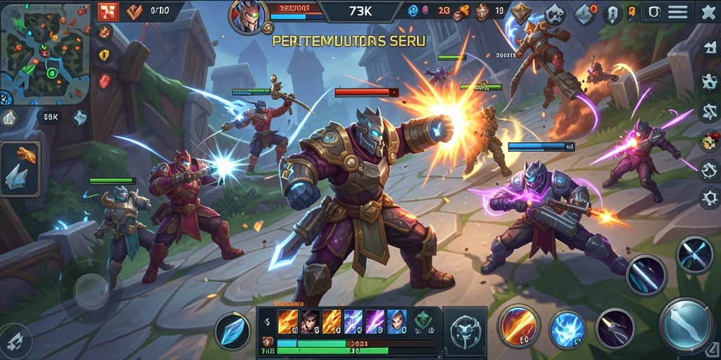 Tangkapan layar gameplay seru di arena MOBA 73K.