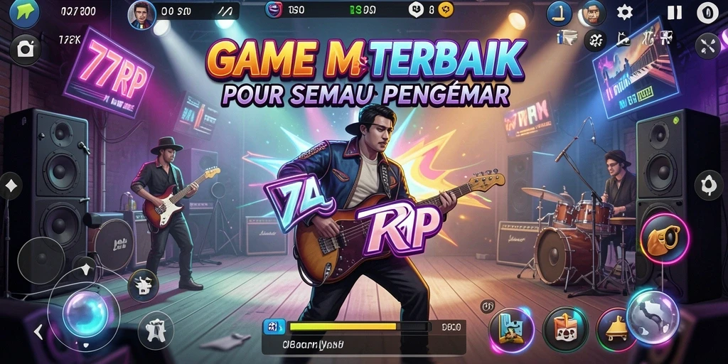 Tampilan gameplay <strong>77RP</strong> dengan momen seru dan penuh musik.