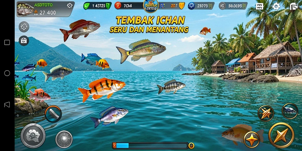 Screenshot gameplay ASDTOTO menampilkan aksi menembak ikan yang seru.