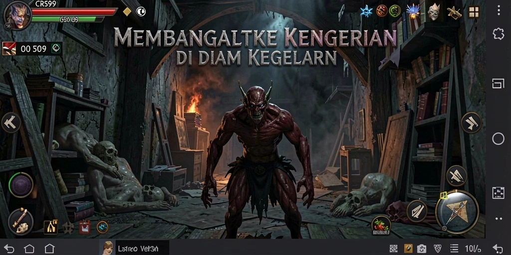 Screenshot gameplay menunjukkan suasana horror yang menakutkan dan menegangkan.