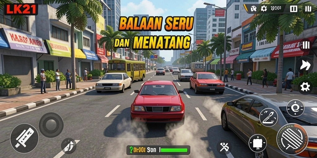 Tampilan gameplay menarik dari LK21 saat balapan di lintasan yang menantang.