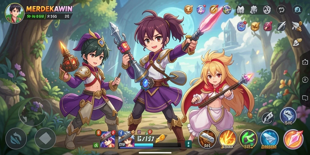 Tangkapan layar gameplay menarik dari MERDEKAWIN di dunia Anime.
