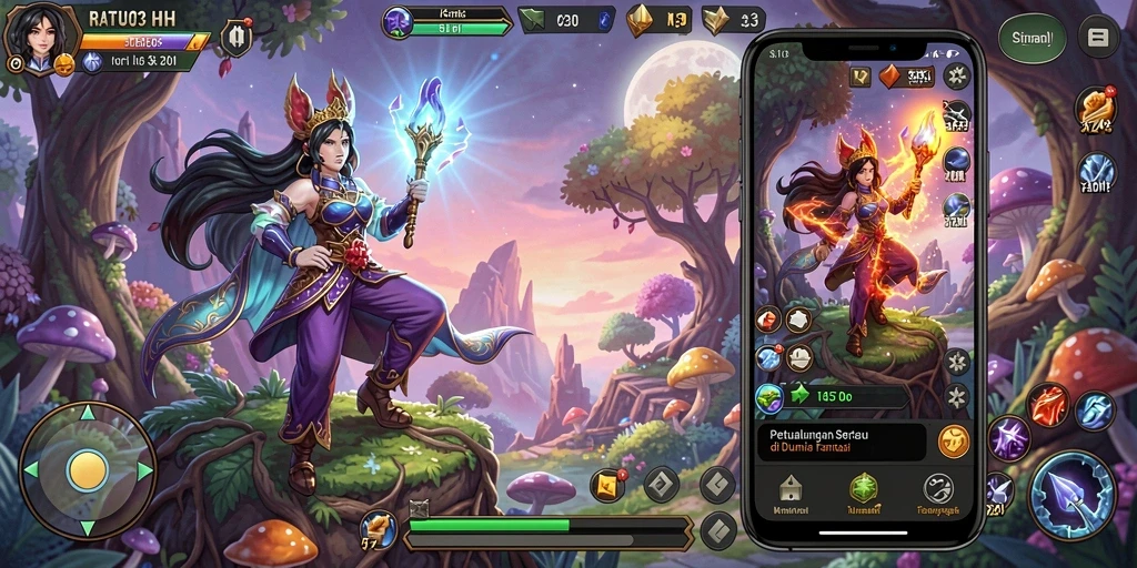 Screenshot gameplay Ratu303 menunjukkan petualangan seru di dunia fantasi.