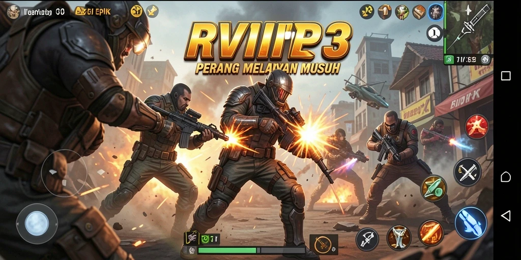 Screenshot RVIP3 menampilkan aksi pertempuran yang intens dan mendebarkan.