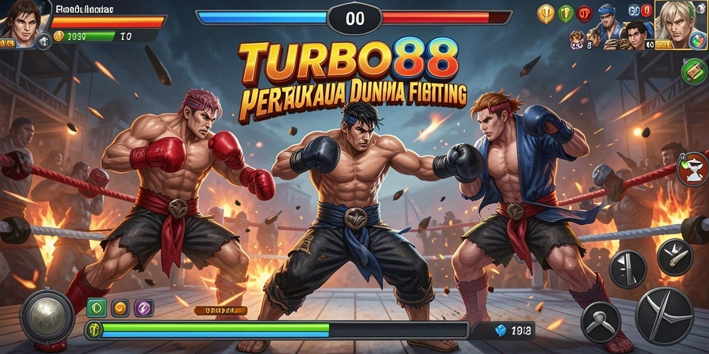 Screenshot gameplay TURBO88 dengan aksi pertarungan yang mendebarkan.